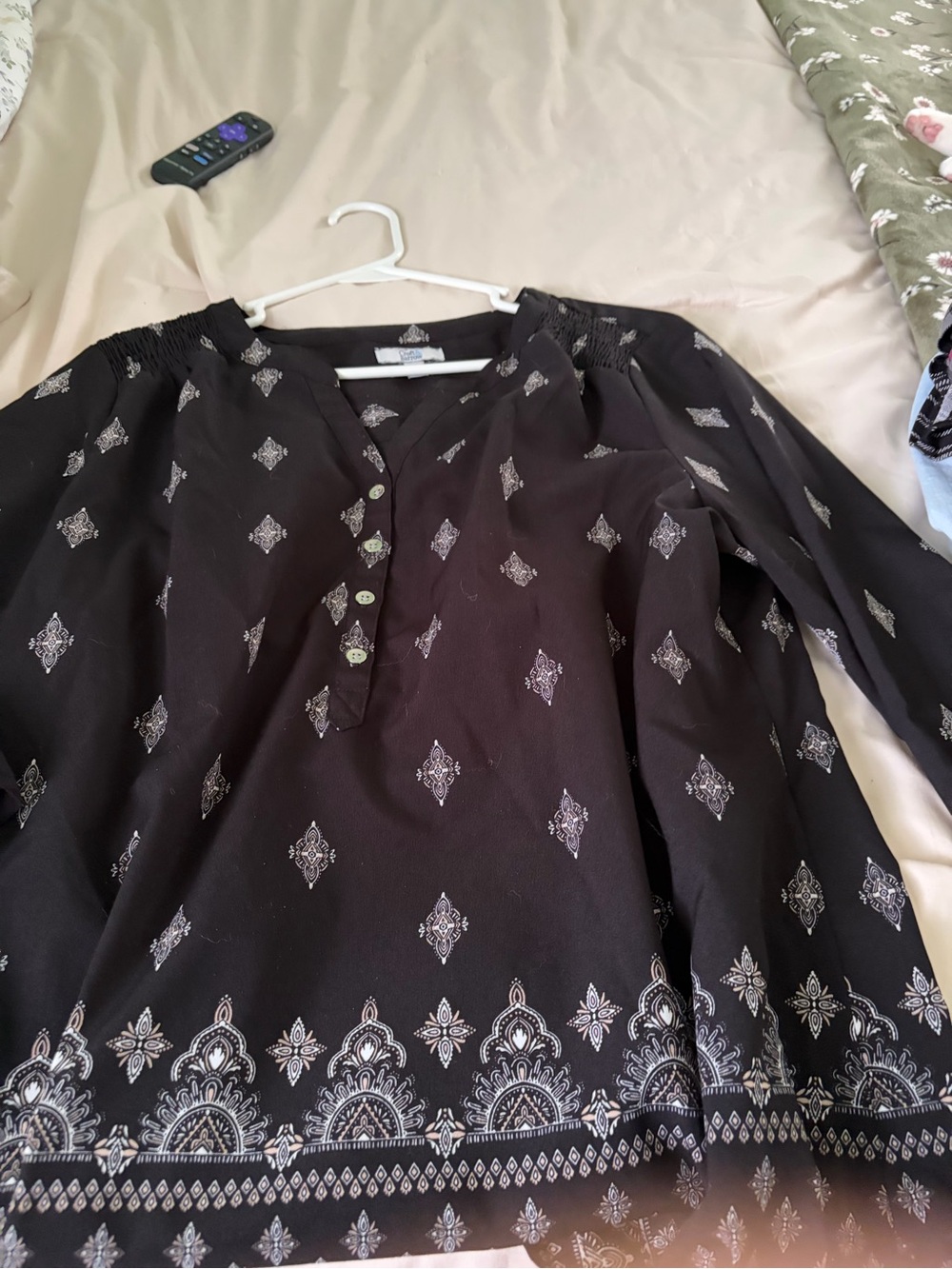 croft & barrow Black Printed Boho Blouse